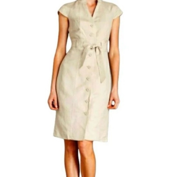 Calvin Klein Dresses & Skirts - CALVIN KLEIN Linen Blend Button Down Khaki Dress Sz M